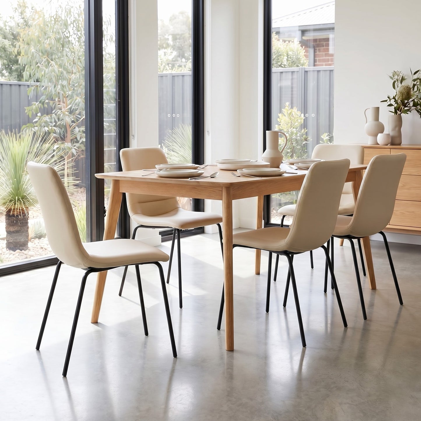Levede Set of 4 Stackable Dining Chairs Kitchen Lounge Chair PU Leather Beige