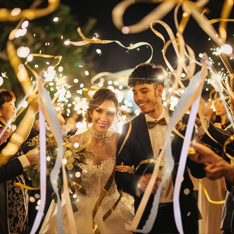 Wedding Ribbon Fairy Wand Light up Magic Wand Glow in the Dark Flashing Lace Stick for Birthday Baby Shower Send off Party Favor