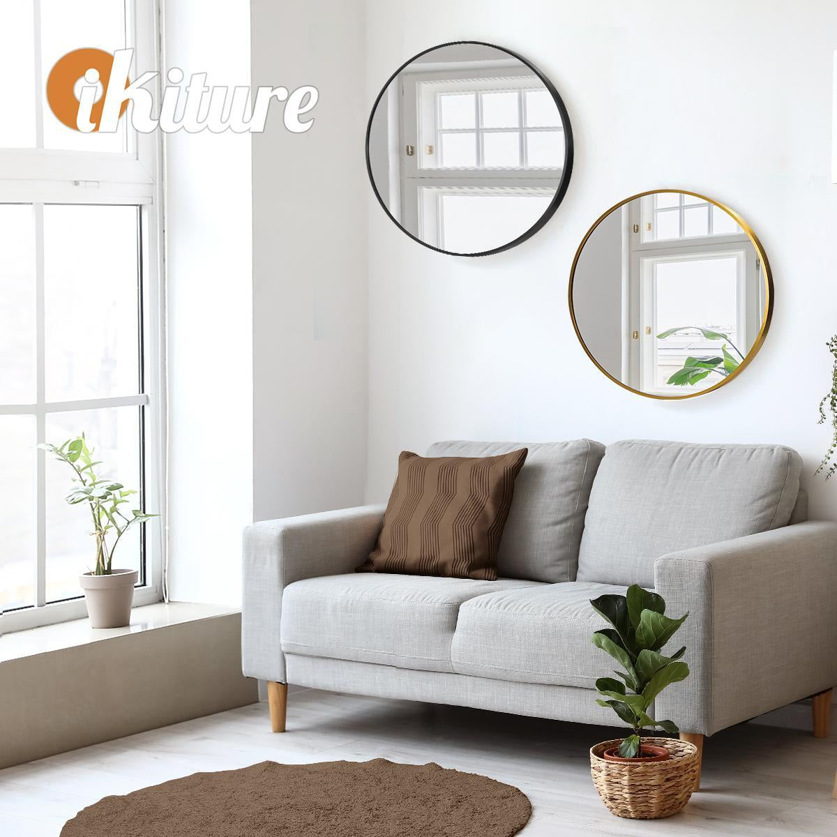 Oikiture Wall Mirrors round Makeup Mirror Home Decor 50/60/70/80/90