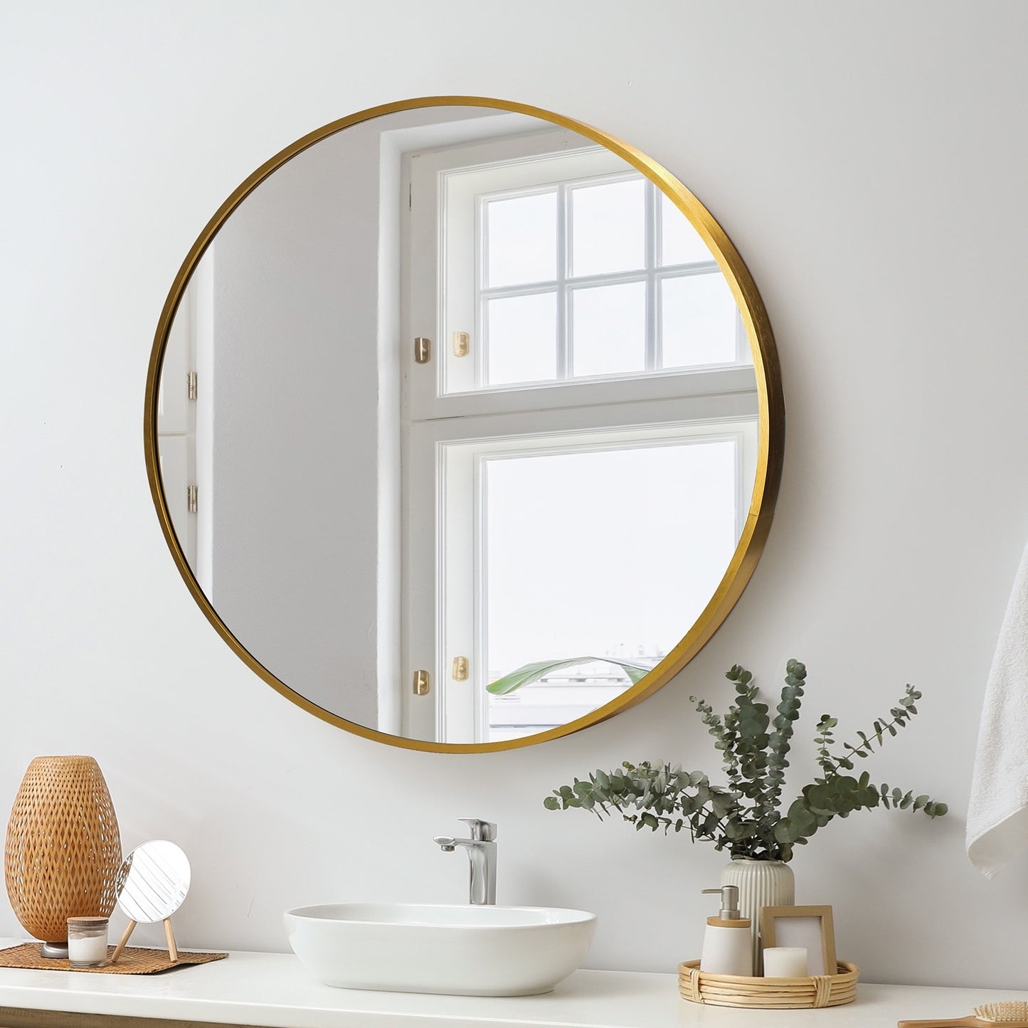 Oikiture Wall Mirrors round Makeup Mirror Home Decor 50/60/70/80/90