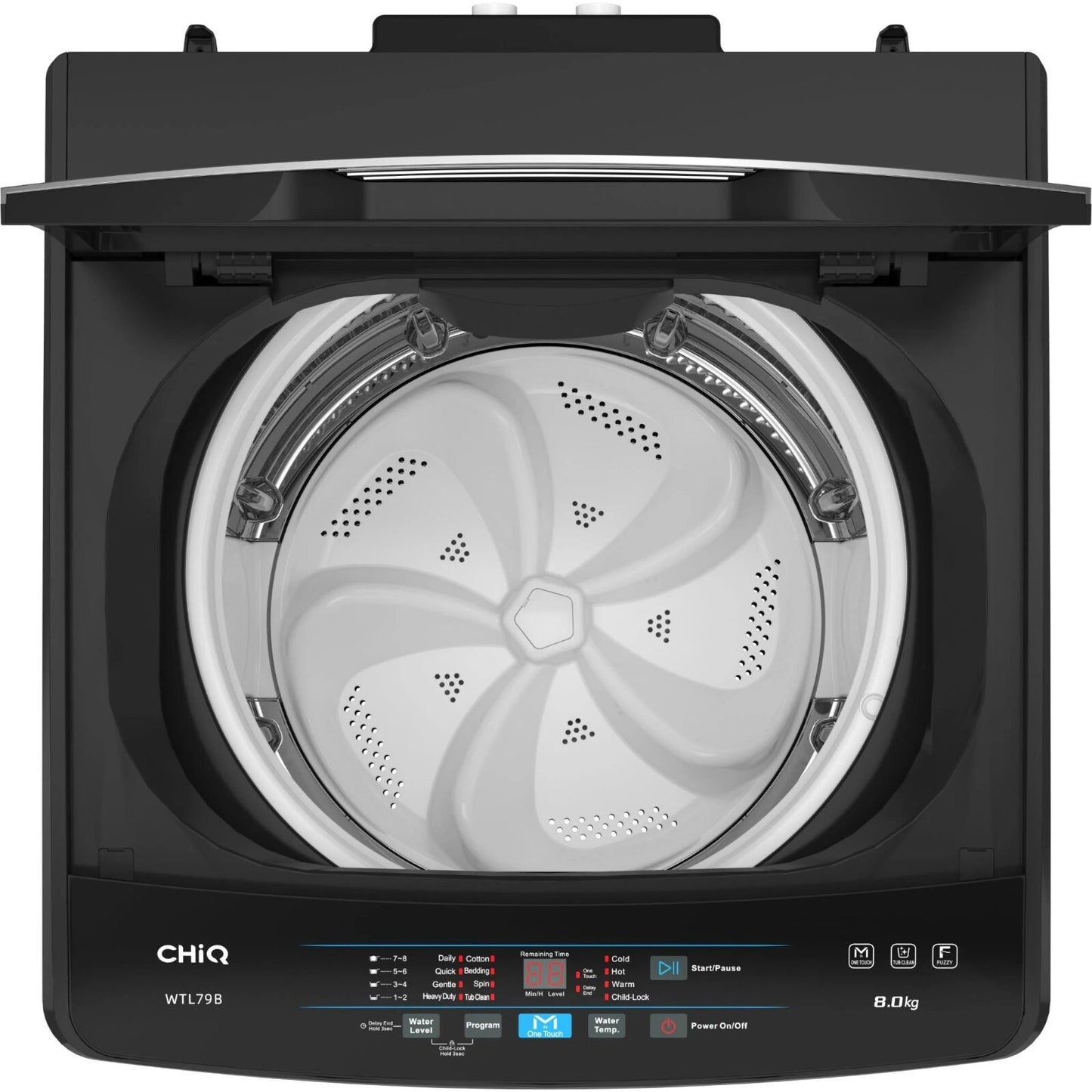 Chiq WTL79B 8Kg Top Load Washing Machine (Black), Top Loader Washer