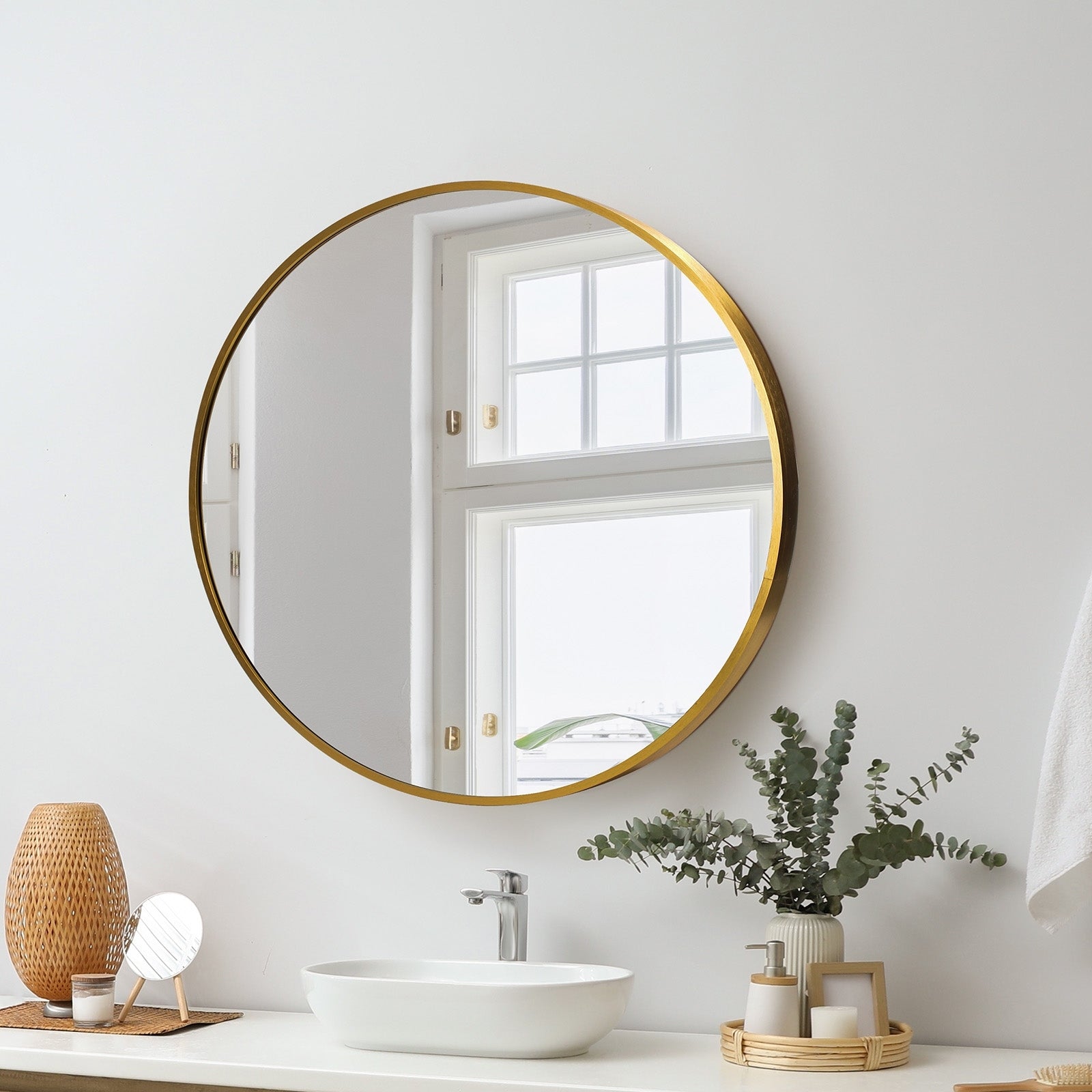 Oikiture Wall Mirrors round Makeup Mirror Home Decor 50/60/70/80/90