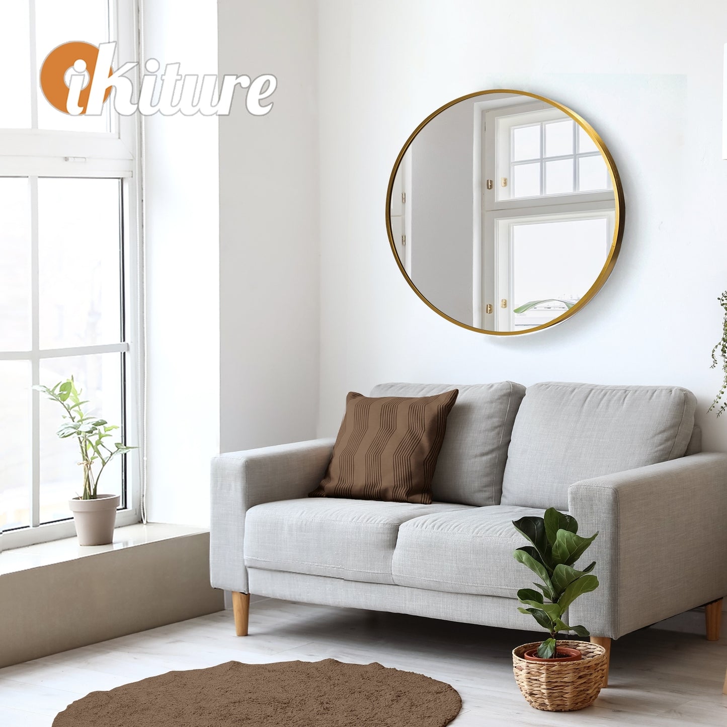 Oikiture Wall Mirrors round Makeup Mirror Home Decor 50/60/70/80/90