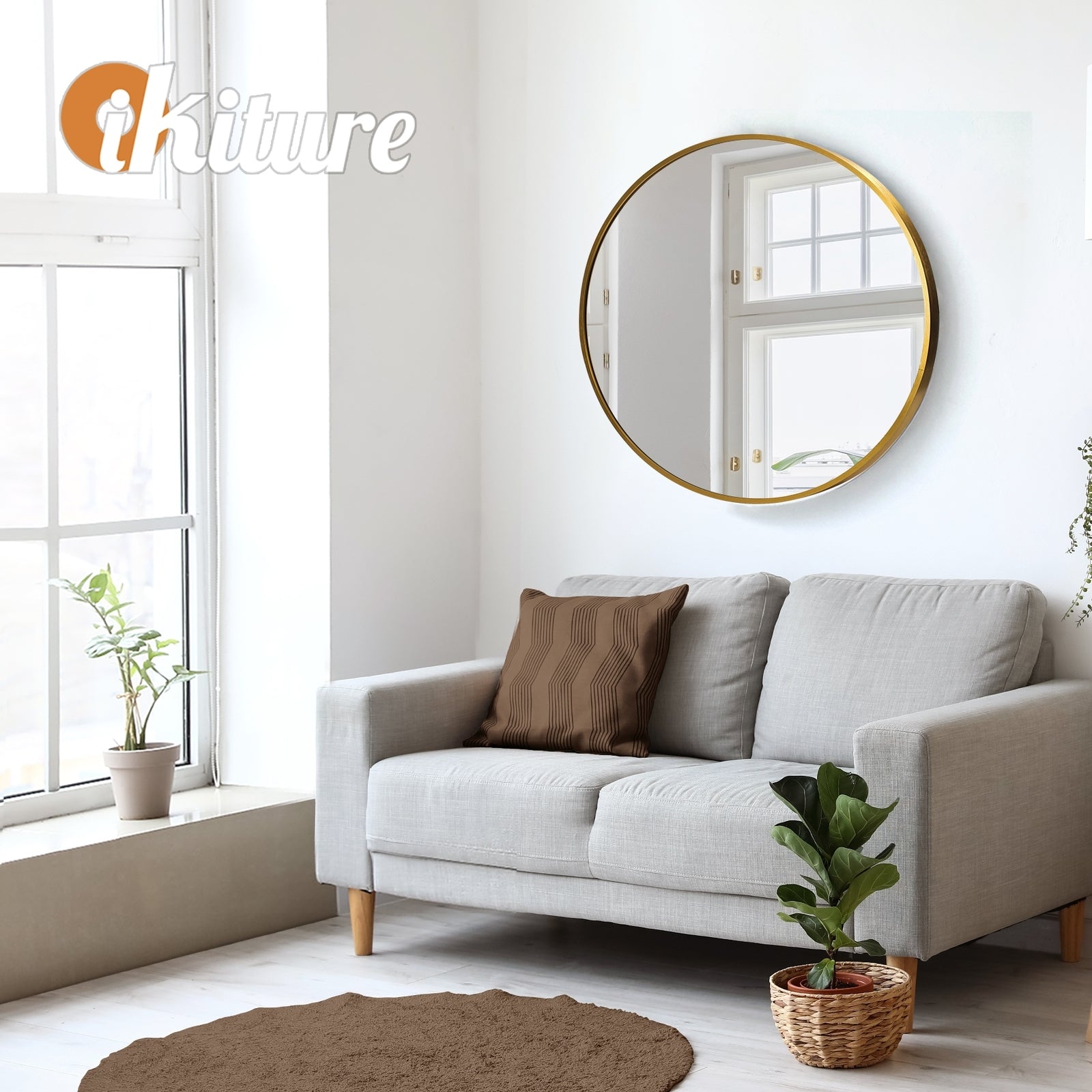 Oikiture Wall Mirrors round Makeup Mirror Home Decor 50/60/70/80/90
