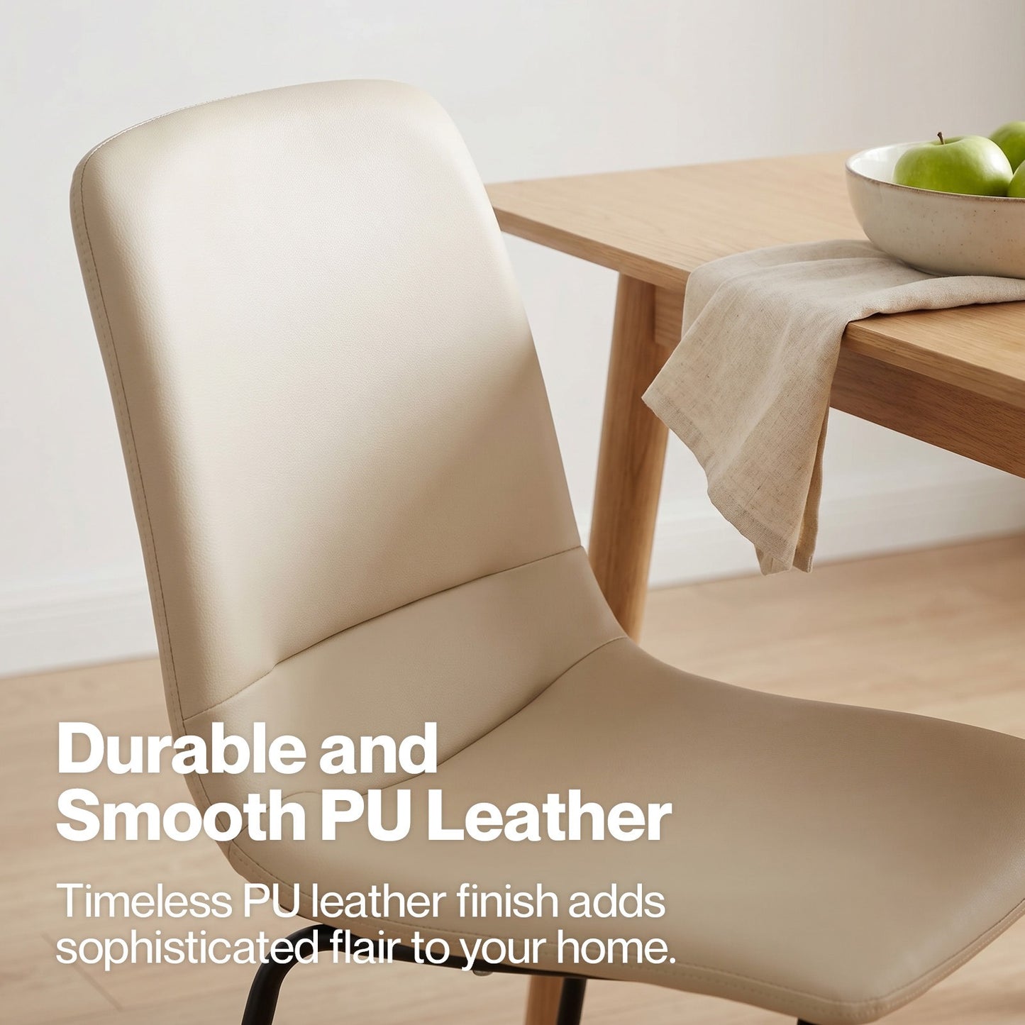 Levede Set of 4 Stackable Dining Chairs Kitchen Lounge Chair PU Leather Beige