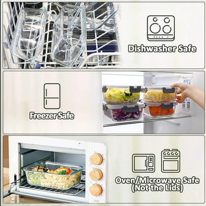 MCIRCO Glass Meal Prep Containers, 8 Packs of 30 Oz Airtight Glass Lunch Containers with Lids - Bpa-Free, Microwave, Oven, Freezer & Dishwasher Safe