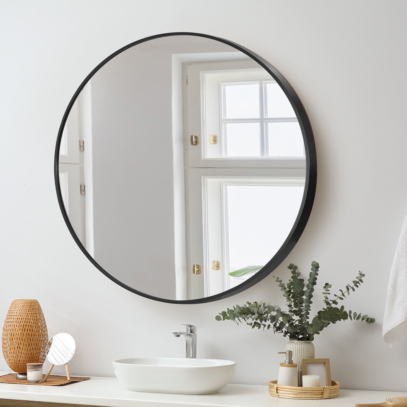 Oikiture Wall Mirrors round Makeup Mirror Home Decor 50/60/70/80/90