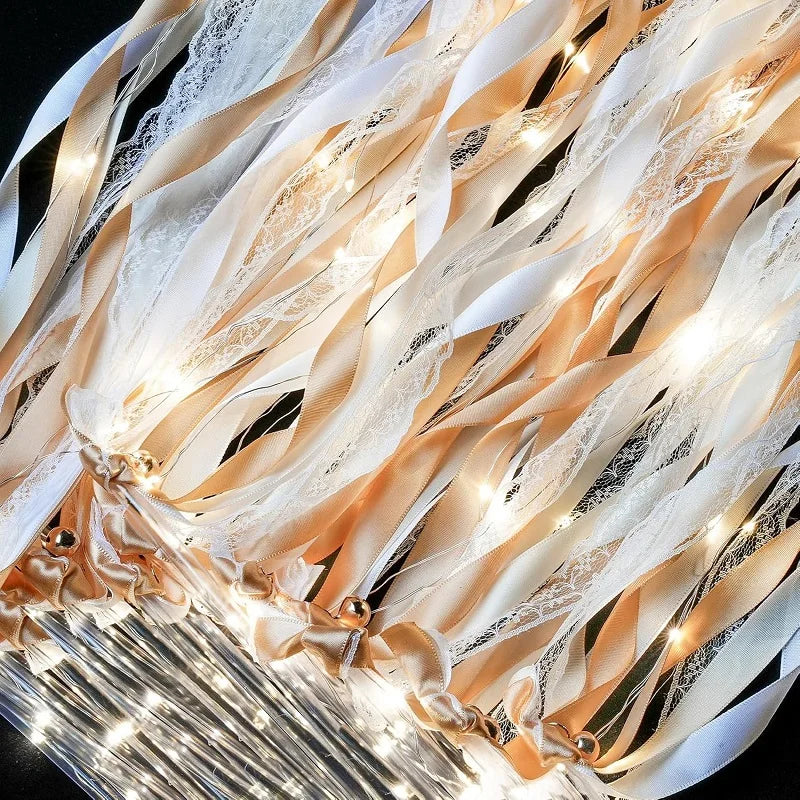 Wedding Ribbon Fairy Wand Light up Magic Wand Glow in the Dark Flashing Lace Stick for Birthday Baby Shower Send off Party Favor