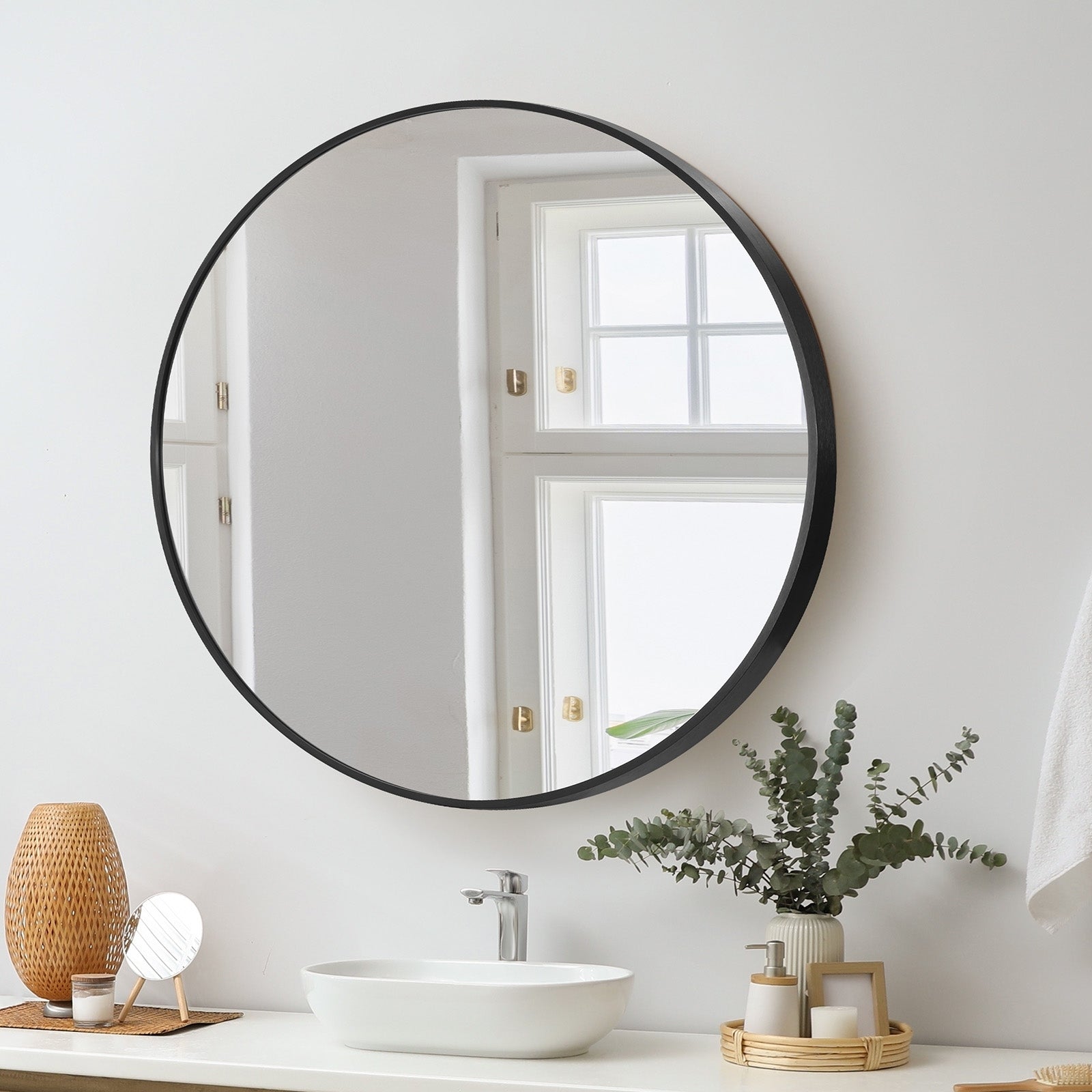Oikiture Wall Mirrors round Makeup Mirror Home Decor 50/60/70/80/90