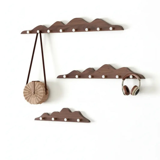 Hill Shape Wooden Wall Hook Rack Long Row Coat & Storage Organizer