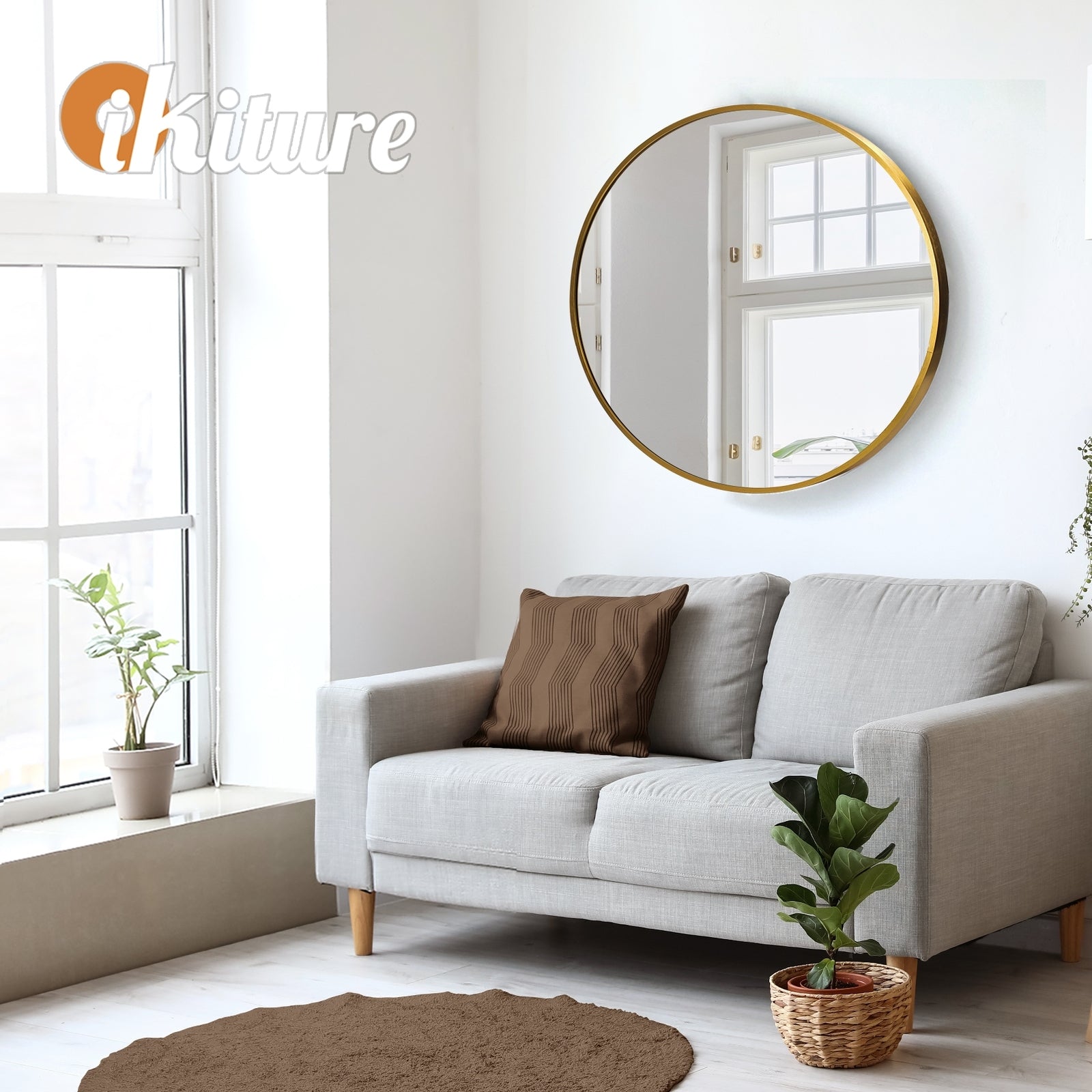 Oikiture Wall Mirrors round Makeup Mirror Home Decor 50/60/70/80/90