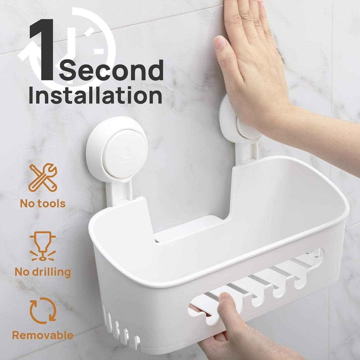 TAILI Shower Caddy Suction Cup No-Drilling Removable Shower Basket Powerful Heavy Duty Caddy Suction Cup Waterproof Caddy Organizer for Bathroom & Kitchen Nice-Shower Caddy