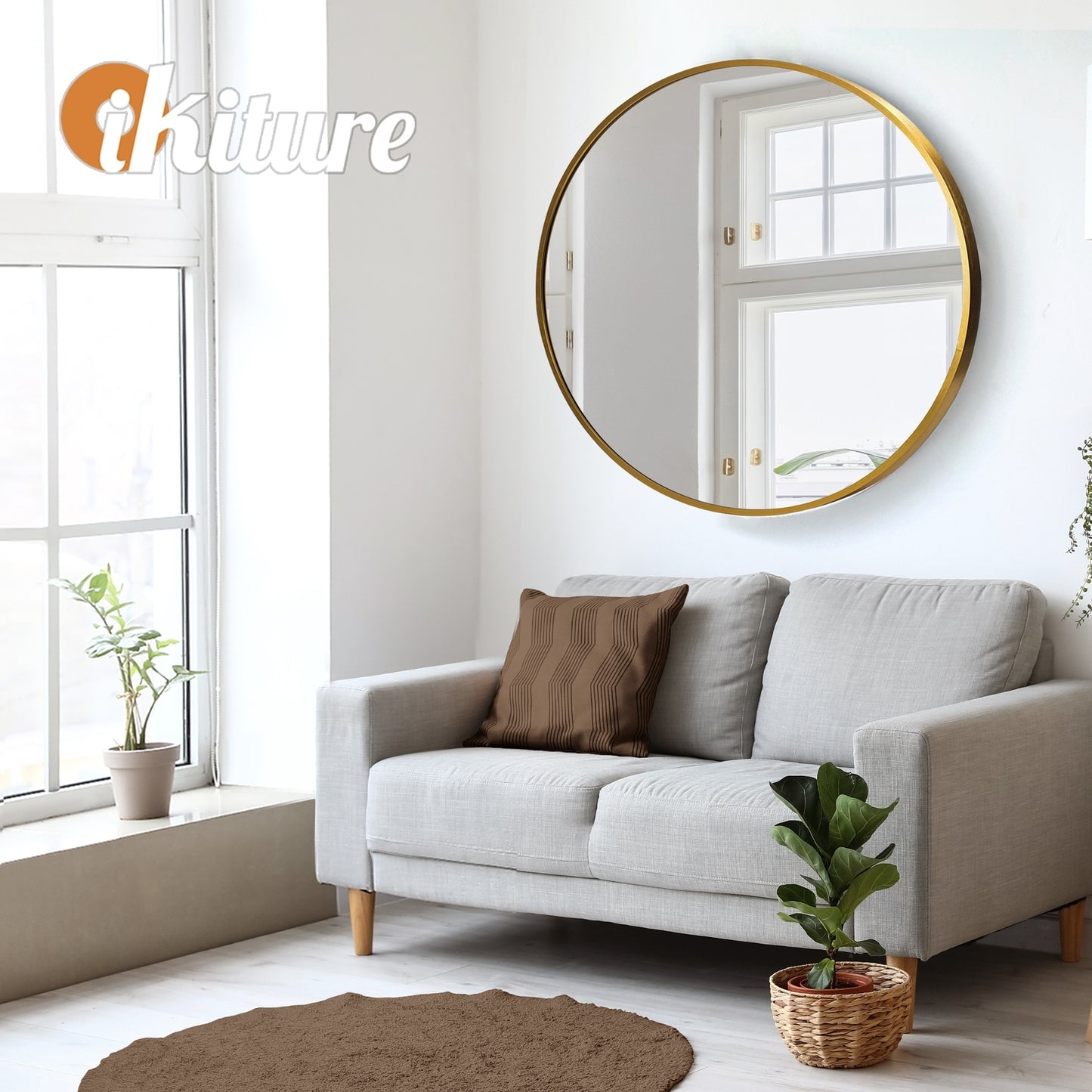 Oikiture Wall Mirrors round Makeup Mirror Home Decor 50/60/70/80/90