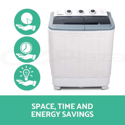 Devanti 4.6Kg Mini Portable Washing Machine Twin Tub Spin Camping Caravan
