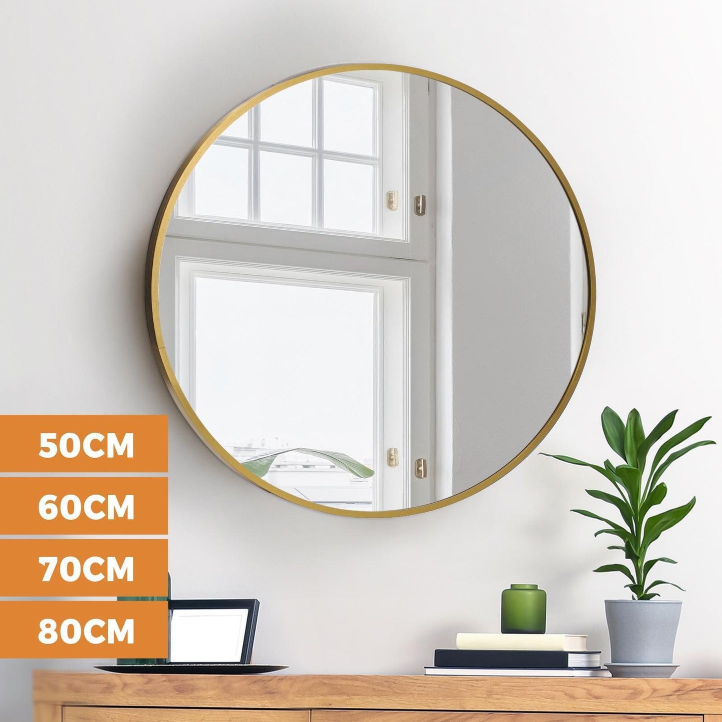 Oikiture Wall Mirrors round Makeup Mirror Home Decor 50/60/70/80/90