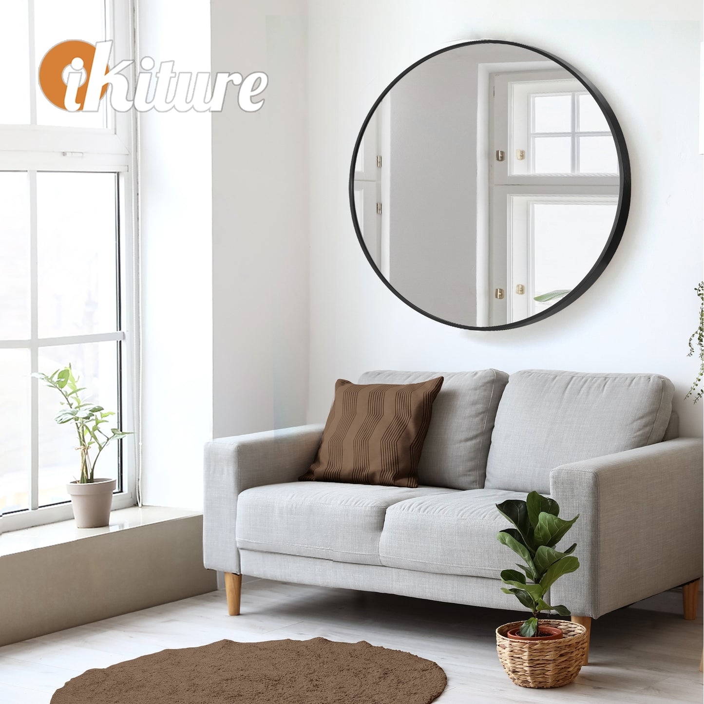 Oikiture Wall Mirrors round Makeup Mirror Home Decor 50/60/70/80/90