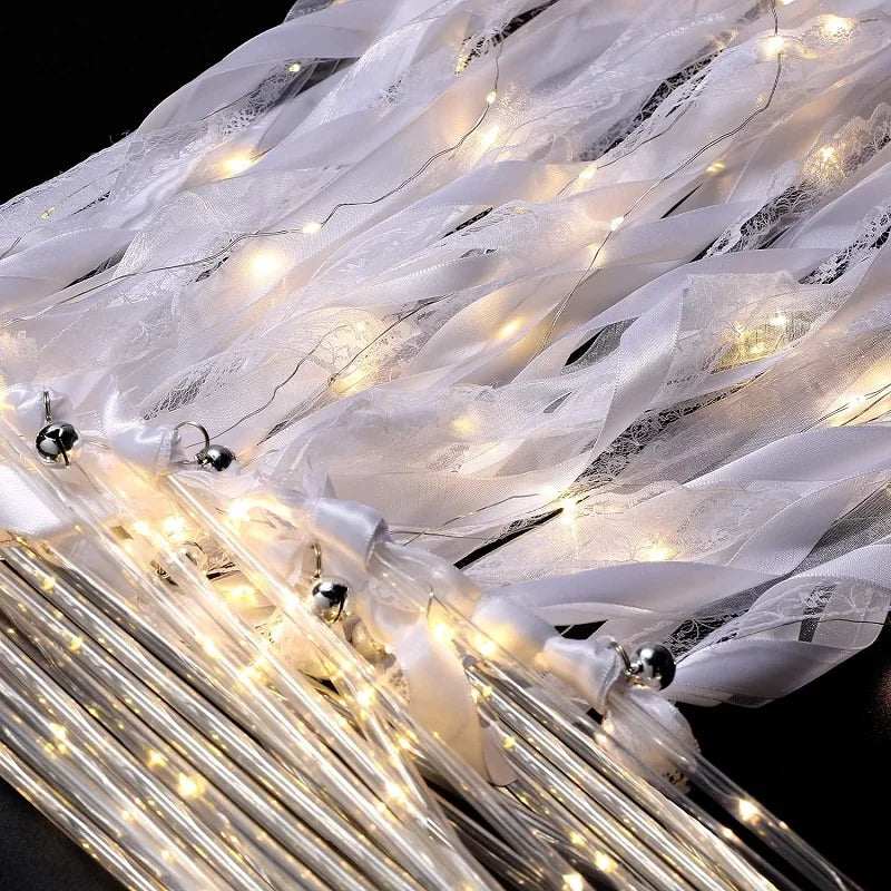 Wedding Ribbon Fairy Wand Light up Magic Wand Glow in the Dark Flashing Lace Stick for Birthday Baby Shower Send off Party Favor
