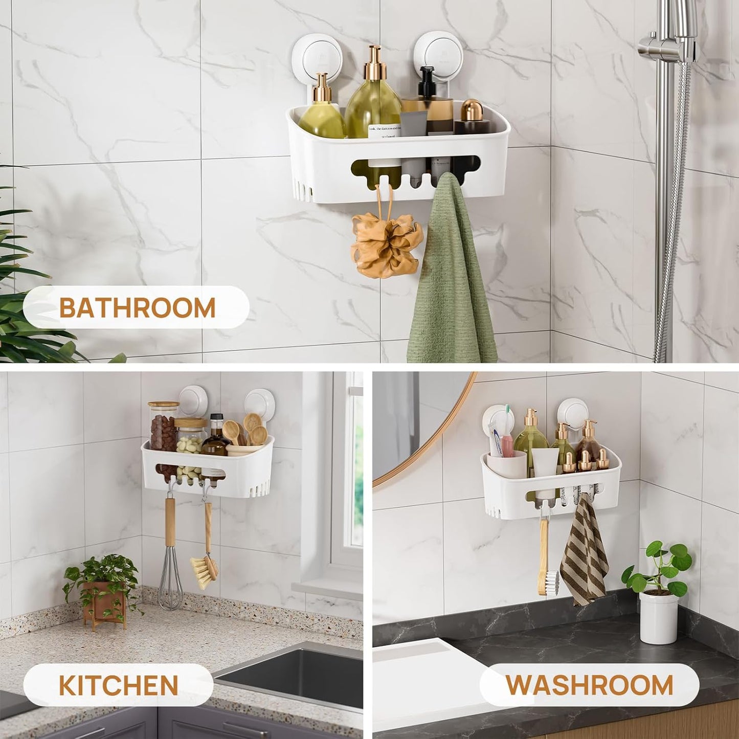 TAILI Shower Caddy Suction Cup No-Drilling Removable Shower Basket Powerful Heavy Duty Caddy Suction Cup Waterproof Caddy Organizer for Bathroom & Kitchen Nice-Shower Caddy