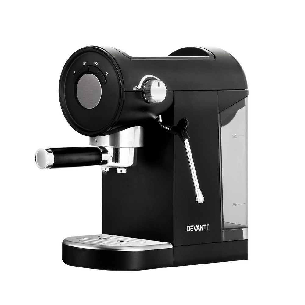 Devanti 20 Bar Coffee Machine Espresso Maker Milk Frother Cappuccino Cafe Black