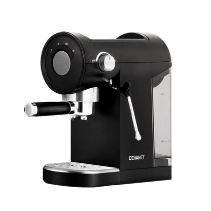 Devanti 20 Bar Coffee Machine Espresso Maker Milk Frother Cappuccino Cafe Black