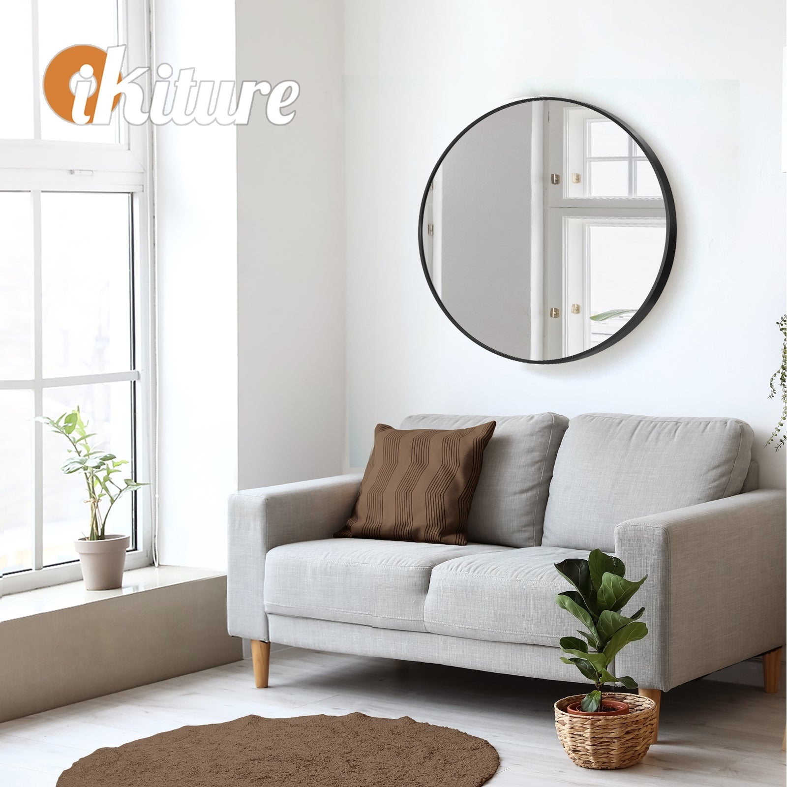 Oikiture Wall Mirrors round Makeup Mirror Home Decor 50/60/70/80/90