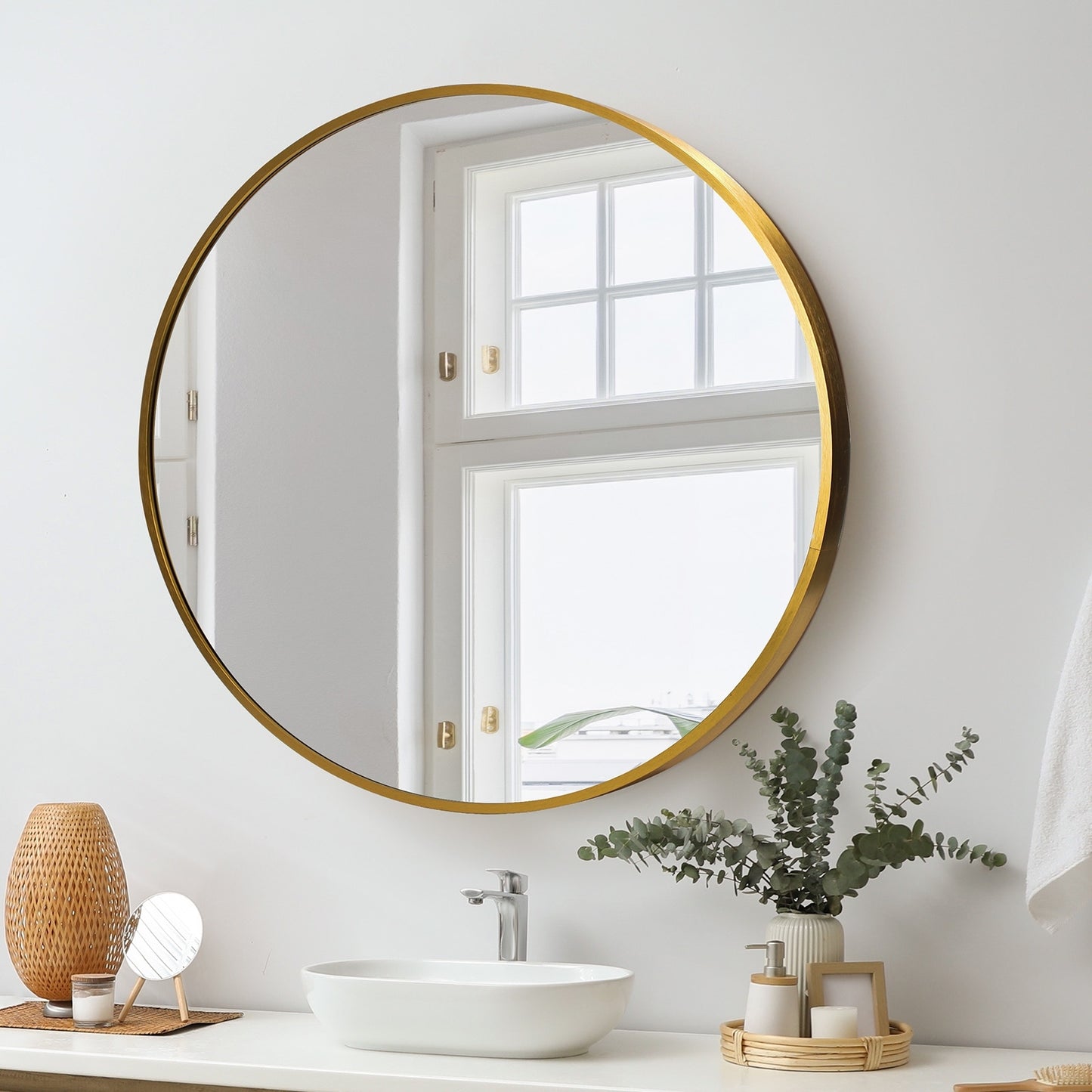 Oikiture Wall Mirrors round Makeup Mirror Home Decor 50/60/70/80/90