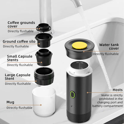 Wireless Electric Portable Espresso Coffee Machine for Car & Home Camping Coffee Maker 3-In-1 Capsule Powder Travel Coffee Maker