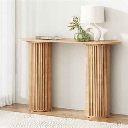 Artiss Console Table Oval Wooden Entry Table Hallway Tables Furniture 115CM Pine