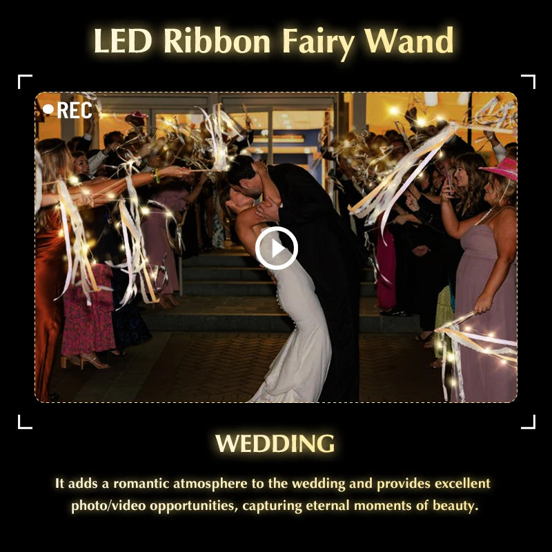 Wedding Ribbon Fairy Wand Light up Magic Wand Glow in the Dark Flashing Lace Stick for Birthday Baby Shower Send off Party Favor