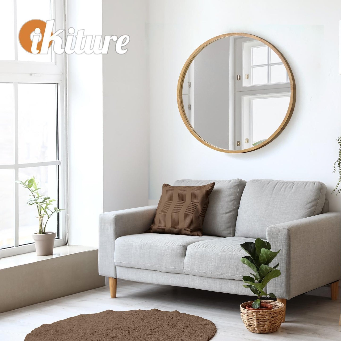 Oikiture Wall Mirrors round Makeup Mirror Home Decor 50/60/70/80/90