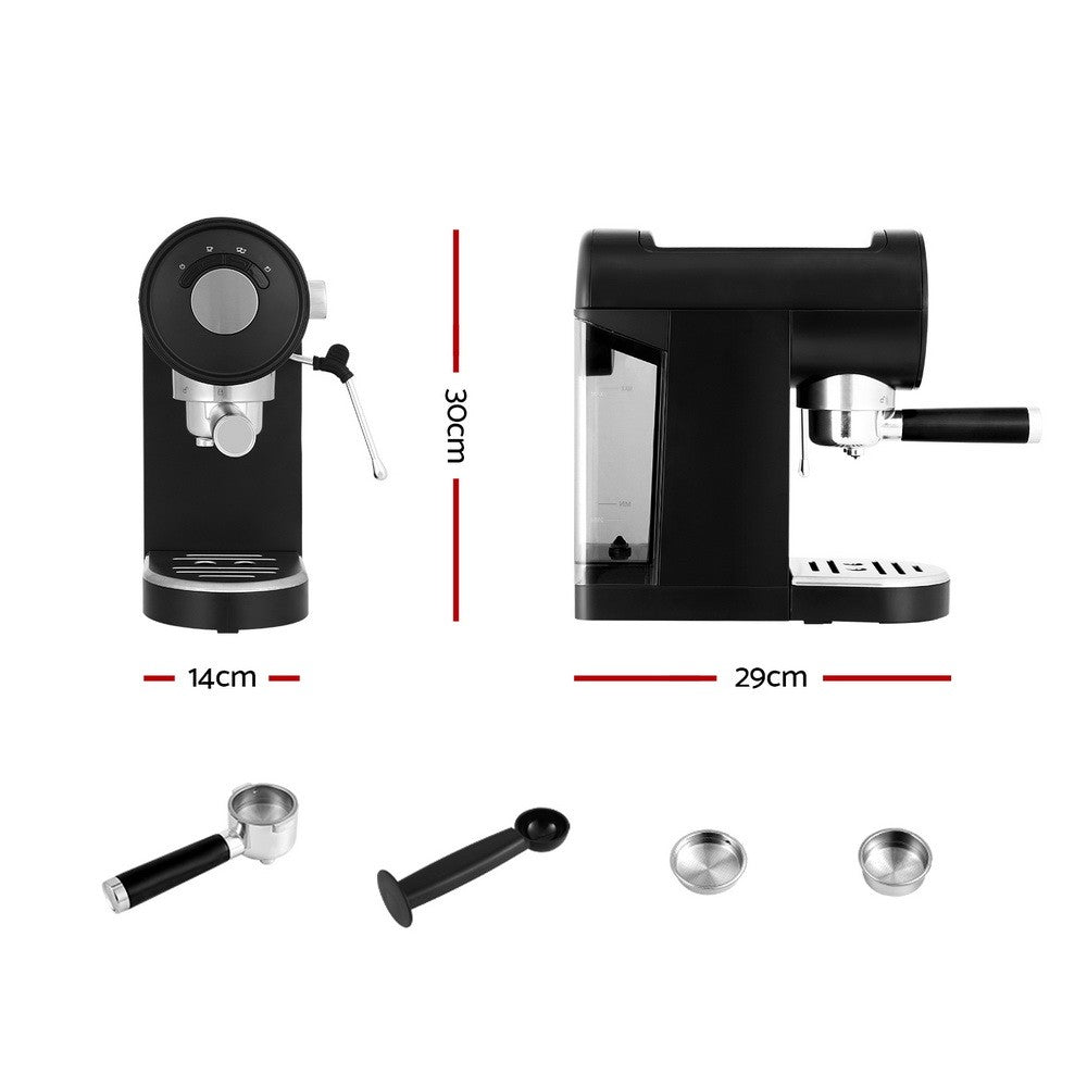 Devanti 20 Bar Coffee Machine Espresso Maker Milk Frother Cappuccino Cafe Black