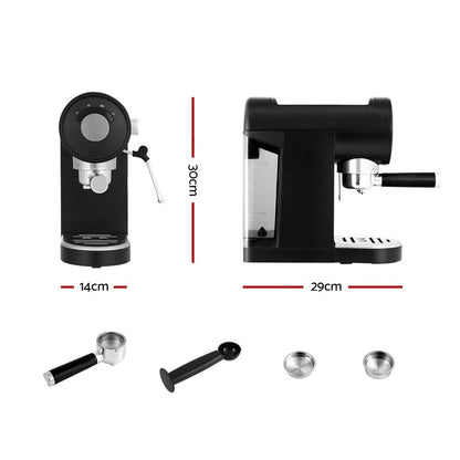 Devanti 20 Bar Coffee Machine Espresso Maker Milk Frother Cappuccino Cafe Black