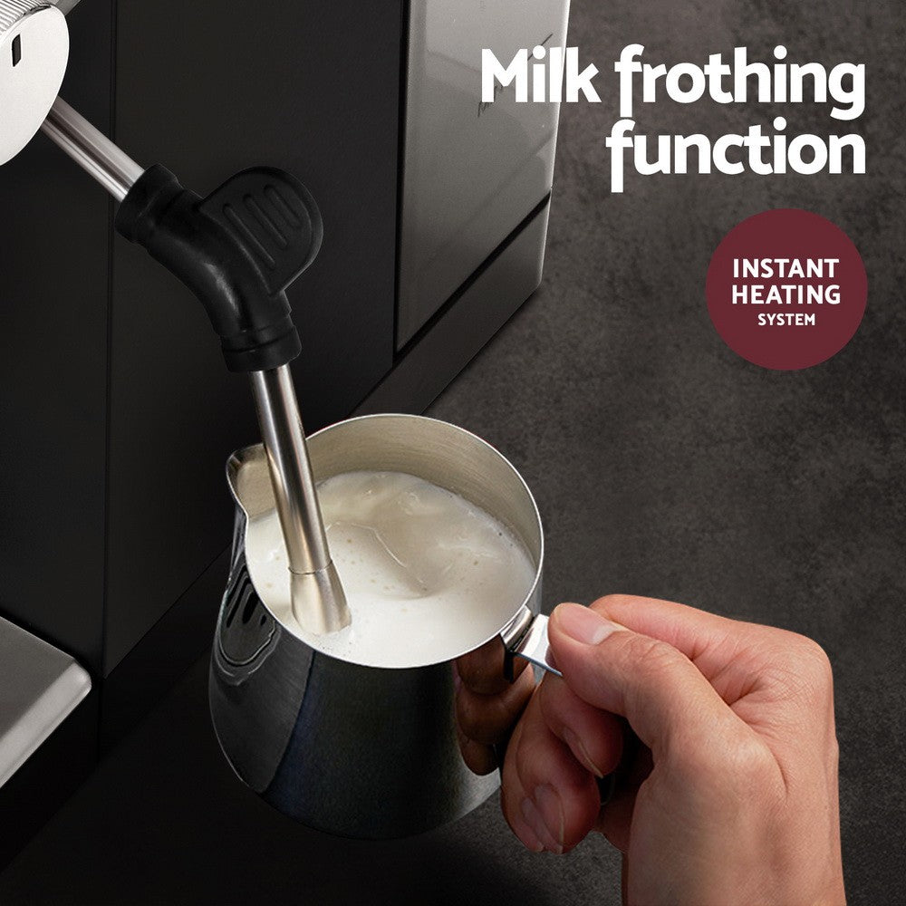 Devanti 20 Bar Coffee Machine Espresso Maker Milk Frother Cappuccino Cafe Black