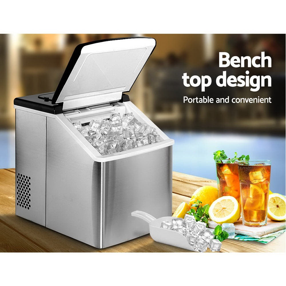 Devanti 3.2L Portable Ice Maker Commercial Ice Cube Machine Stainless Steel