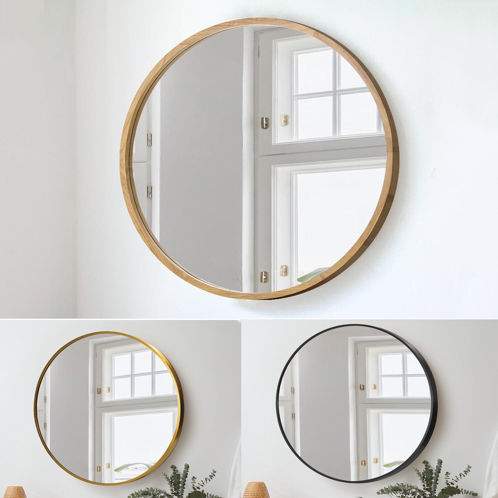 Oikiture Wall Mirrors round Makeup Mirror Home Decor 50/60/70/80/90