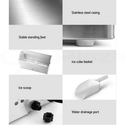 Devanti 3.2L Portable Ice Maker Commercial Ice Cube Machine Stainless Steel